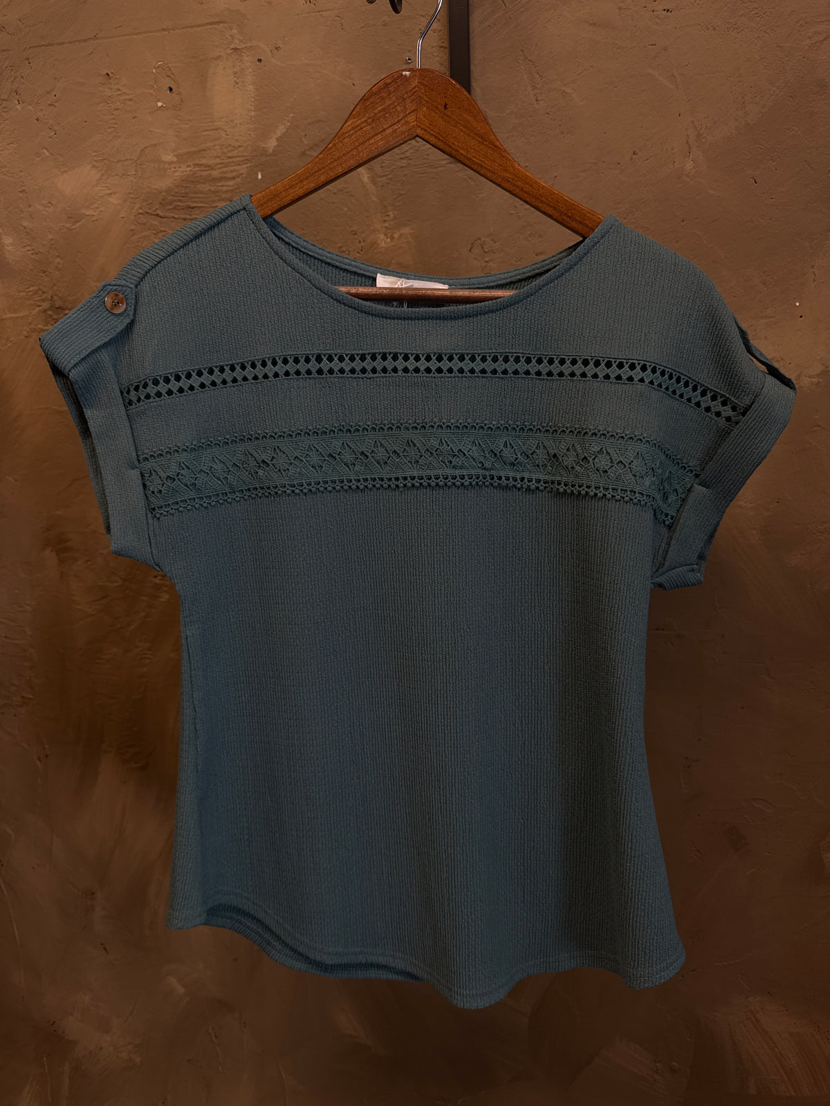 MINE BOHO CAP-SLEEVE TOP TEAL