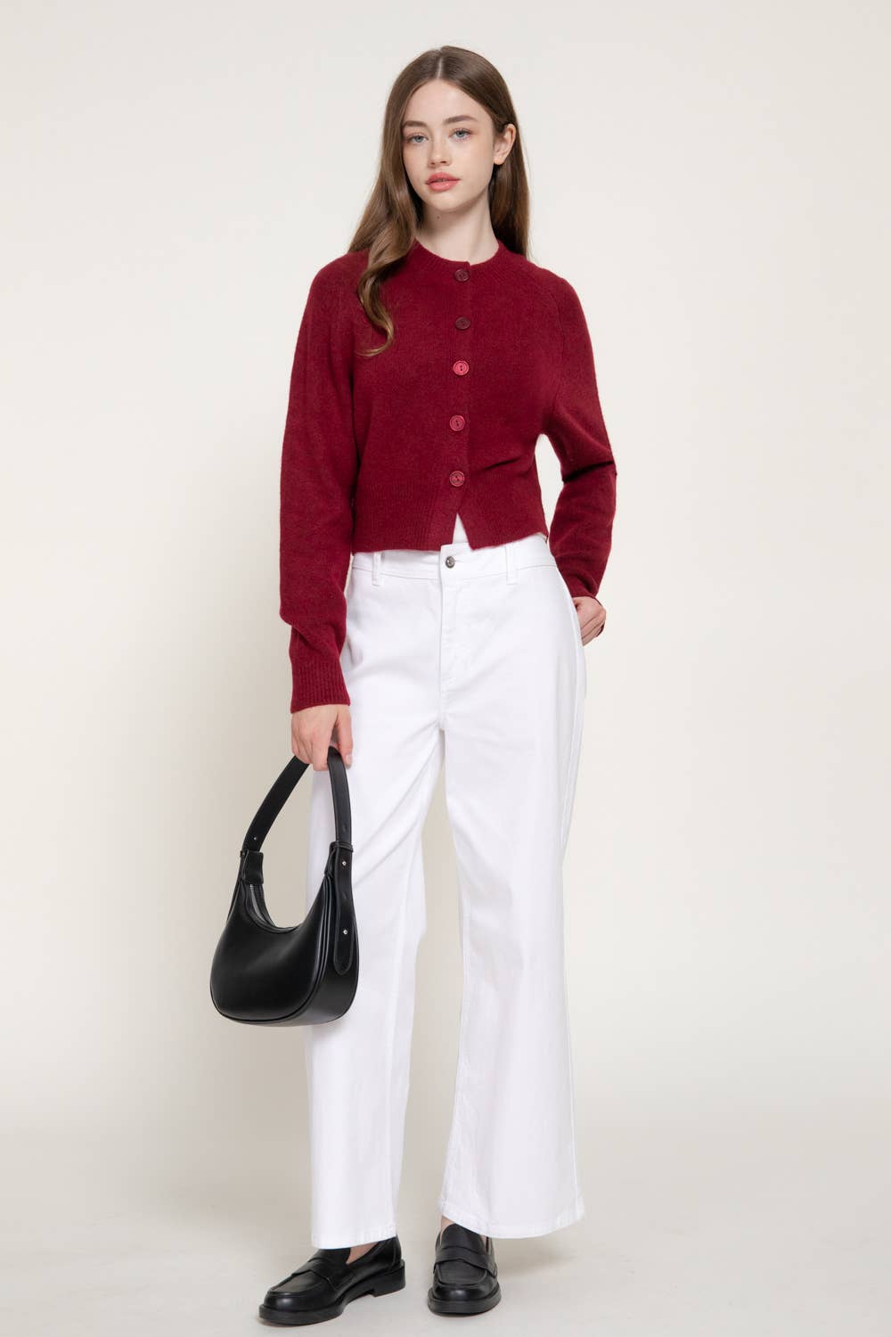 Long Sleeve Round Neck Button Down Sweater Cardigan