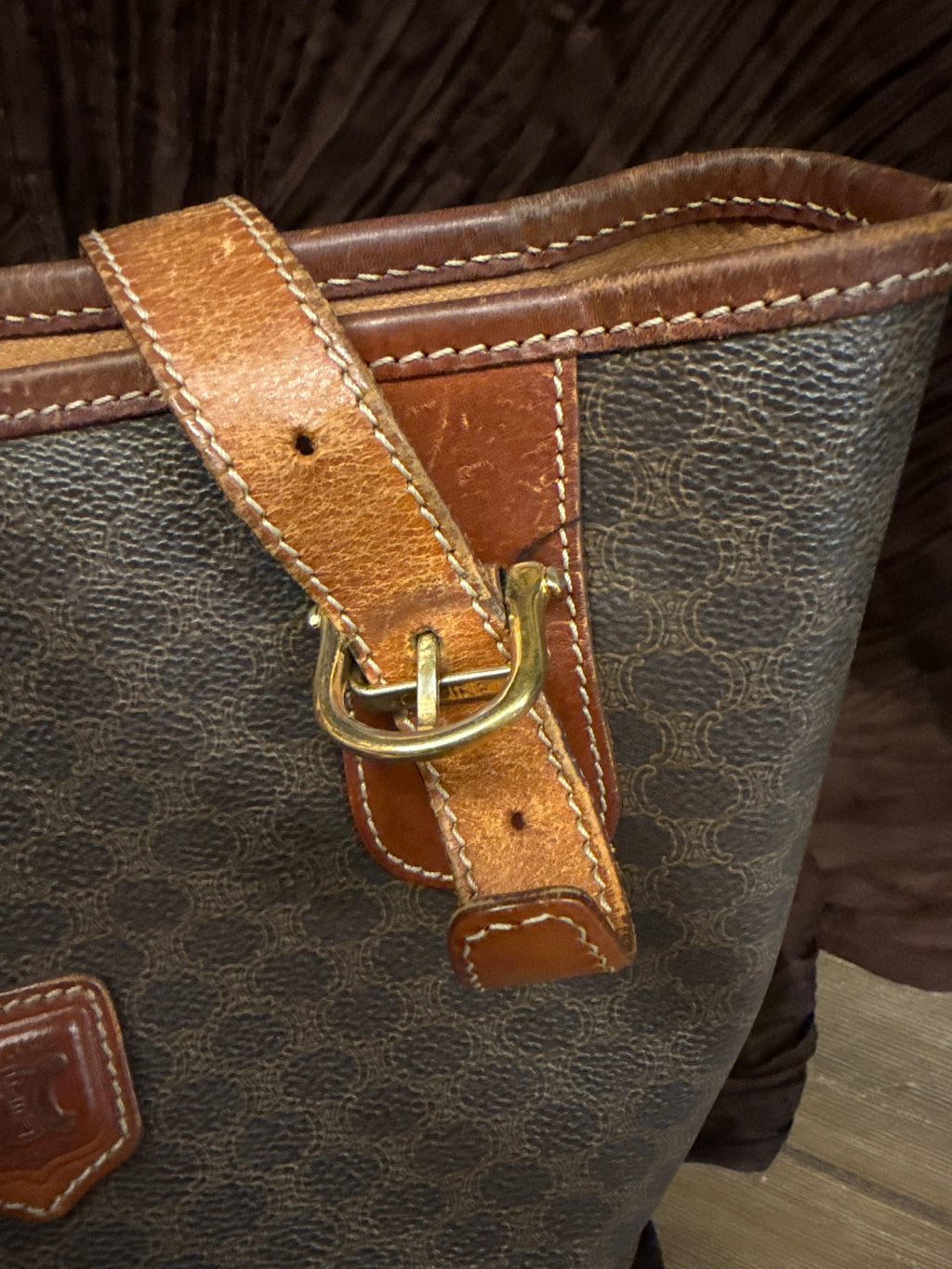 CELINE MACADAM TOTE/BUCKET W/ SILKY SCARF