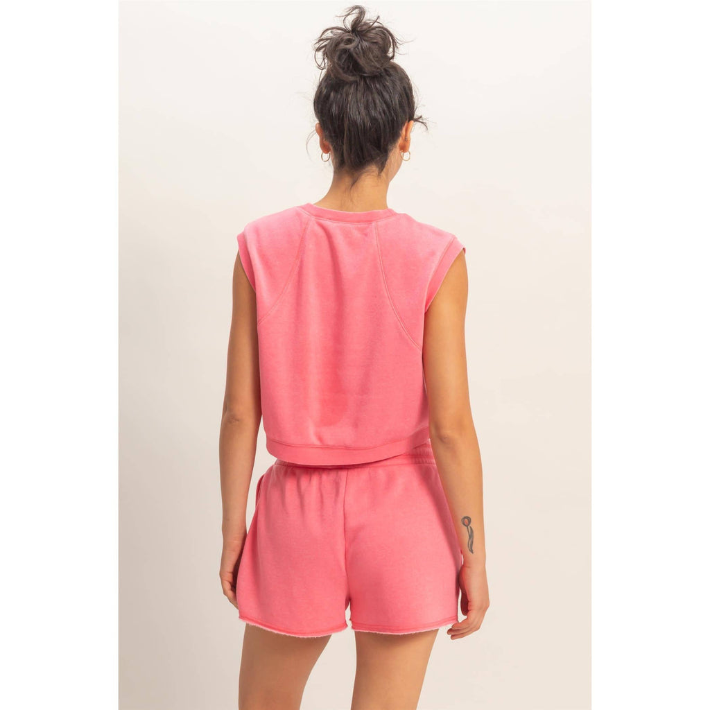 Burnout French Terry Sleeveless Top & Shorts Set: TAFFY PINK