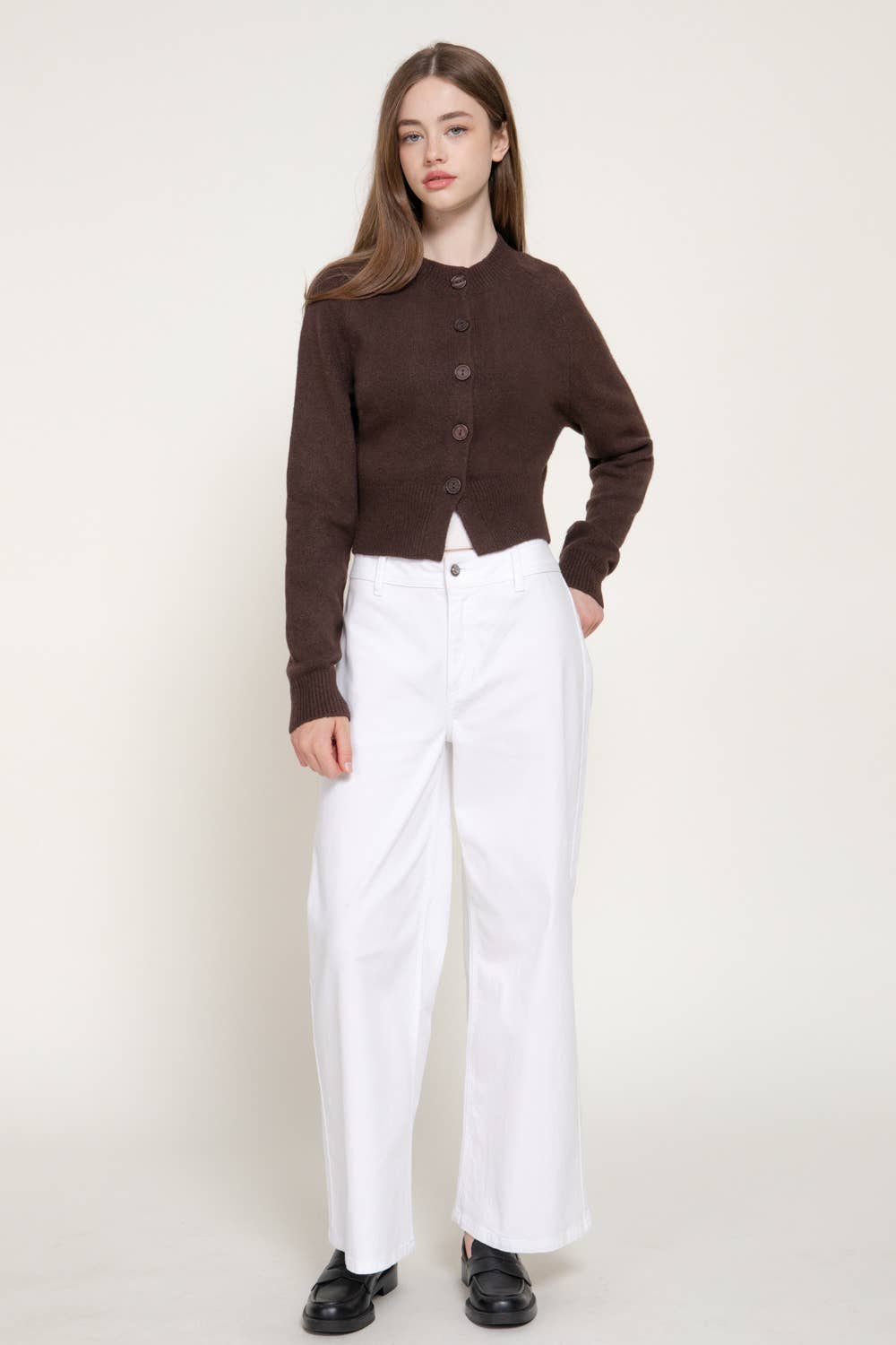 Long Sleeve Round Neck Button Down Sweater Cardigan