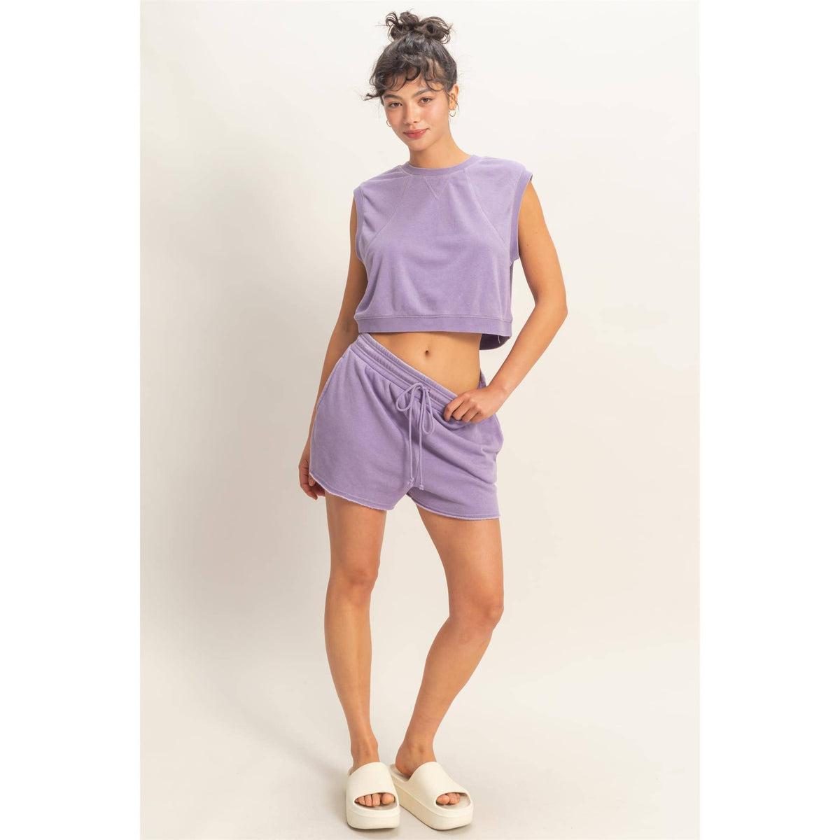 Burnout French Terry Sleeveless Top & Shorts Set: DUSTY PURPLE