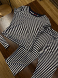 LA GLOW STRIPED CROPPED TEE AND FLARE LEGGINGS SET W/ HEADBAND - B&W