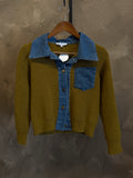 CEZELE KNIT CARDIGAN WITH DENIM TRIM