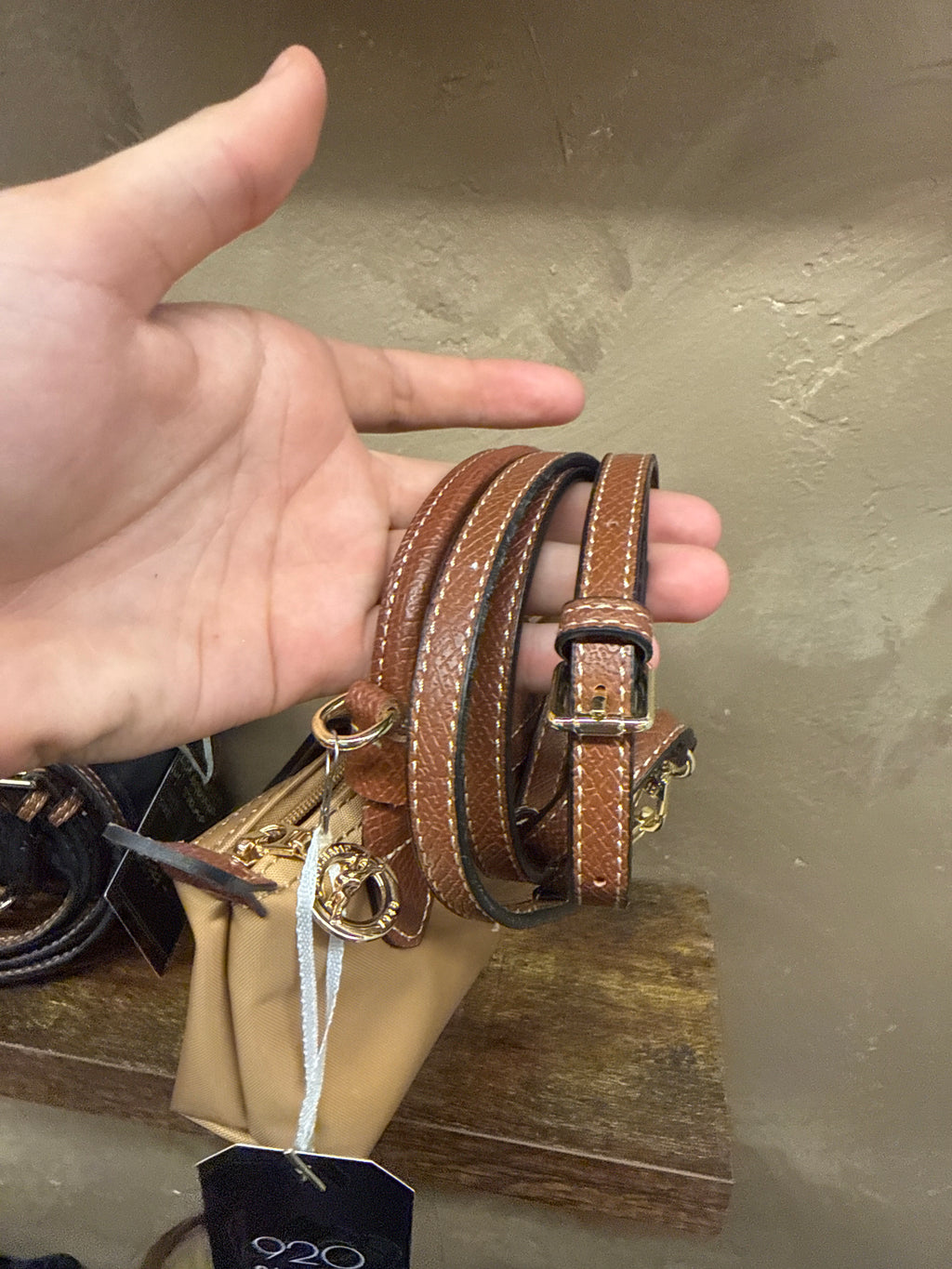 Mini LONGCHAMP + ADDED CROSSBODY STRAP IN FAWN NEW