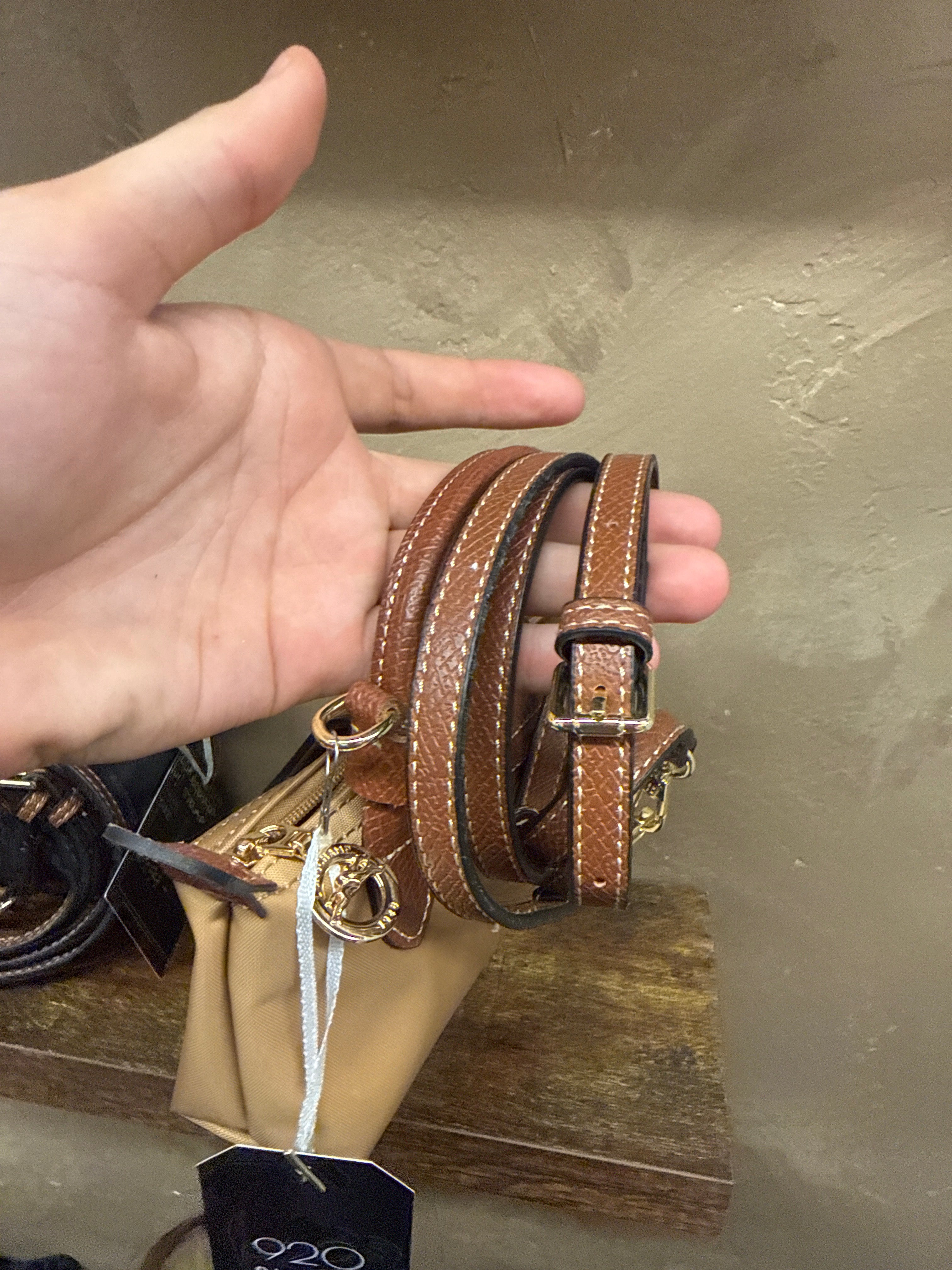 Mini LONGCHAMP + ADDED CROSSBODY STRAP IN FAWN NEW