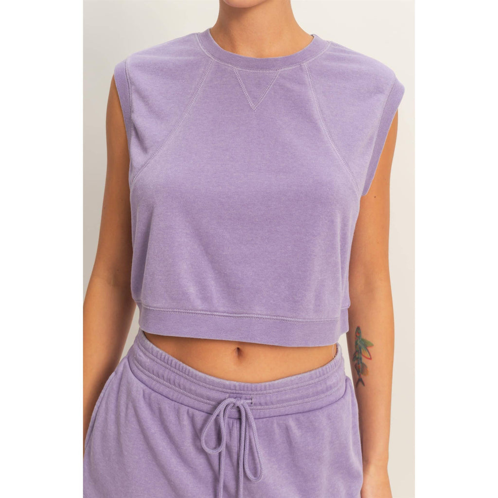 Burnout French Terry Sleeveless Top & Shorts Set: DUSTY PURPLE