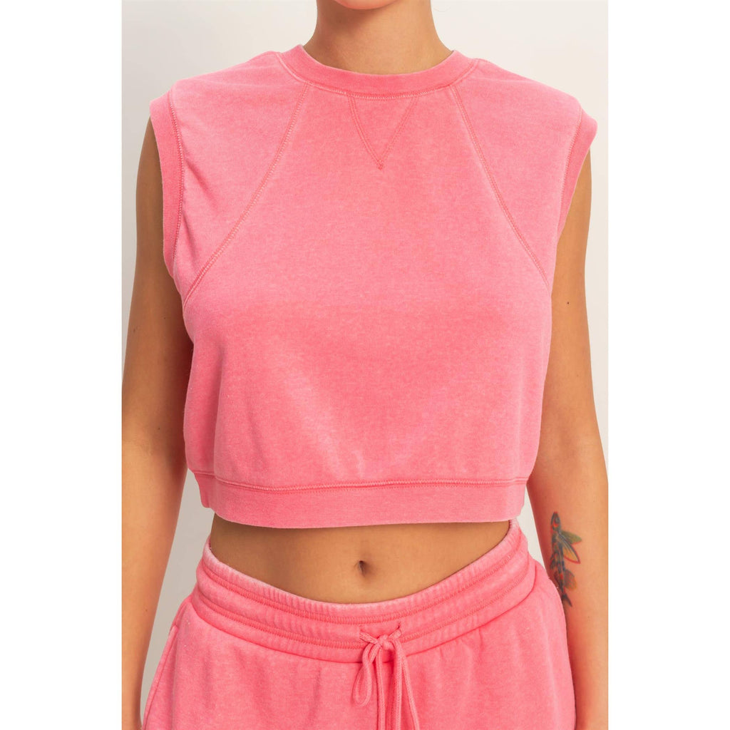 Burnout French Terry Sleeveless Top & Shorts Set: TAFFY PINK