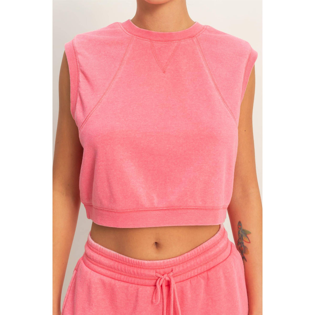 Burnout French Terry Sleeveless Top & Shorts Set: TAFFY PINK
