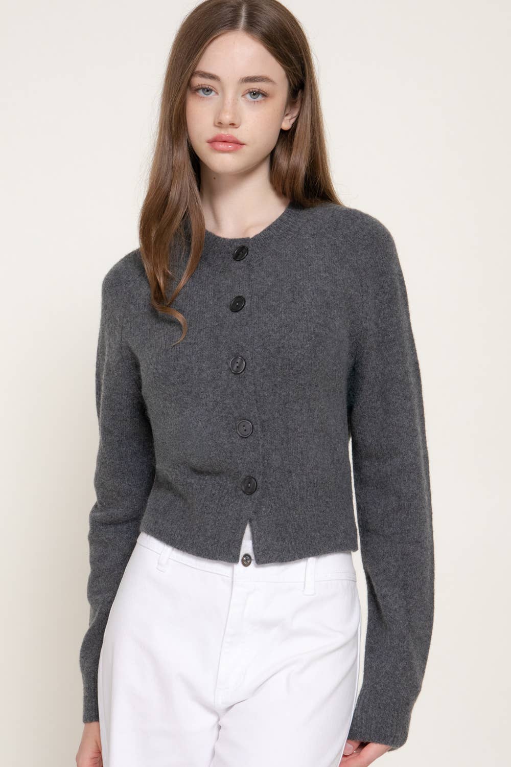 Long Sleeve Round Neck Button Down Sweater Cardigan