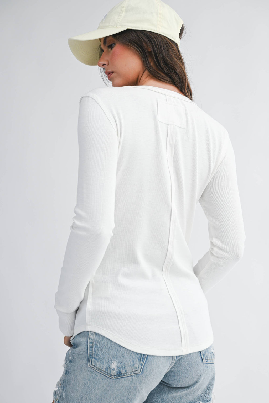 Henley Long Sleeve Top: White