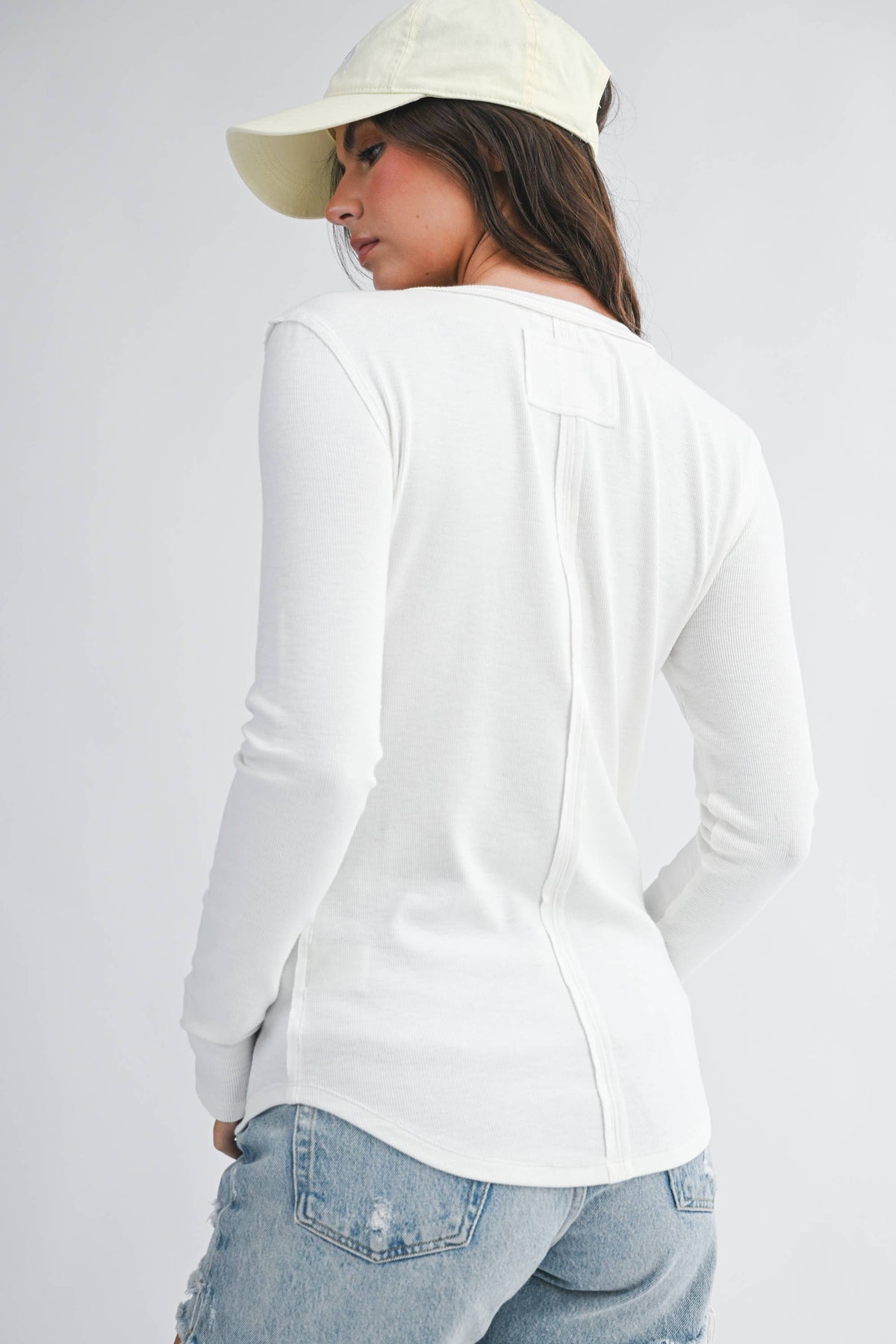 Henley Long Sleeve Top: White