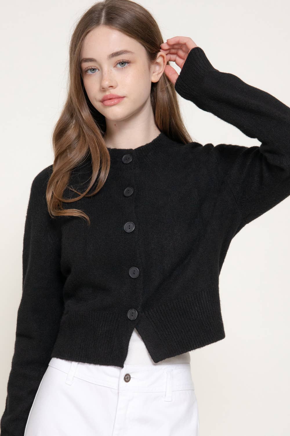 Long Sleeve Round Neck Button Down Sweater Cardigan