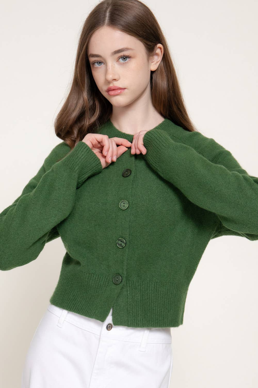 Long Sleeve Round Neck Button Down Sweater Cardigan