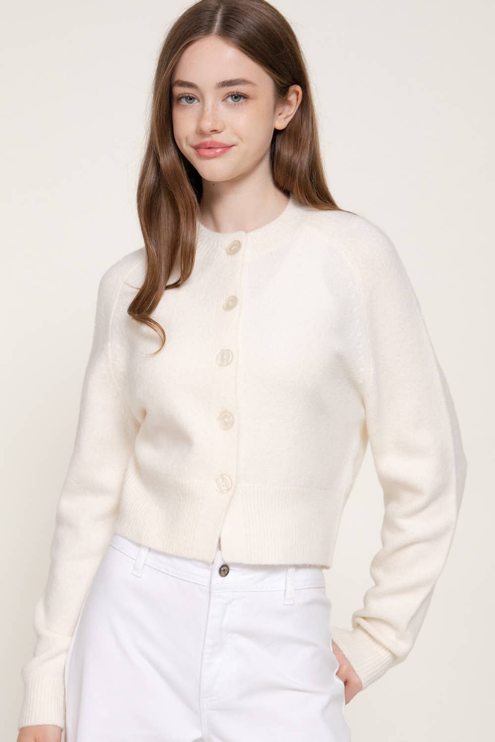 Long Sleeve Round Neck Button Down Sweater Cardigan