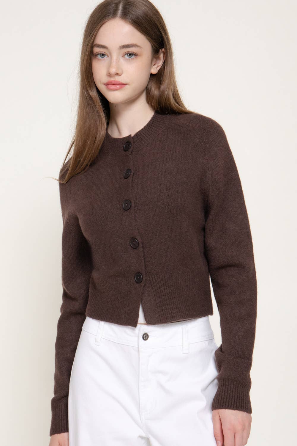 Long Sleeve Round Neck Button Down Sweater Cardigan