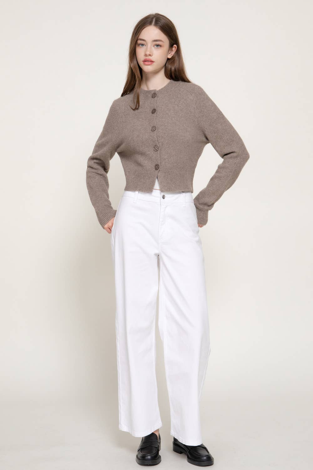 Long Sleeve Round Neck Button Down Sweater Cardigan