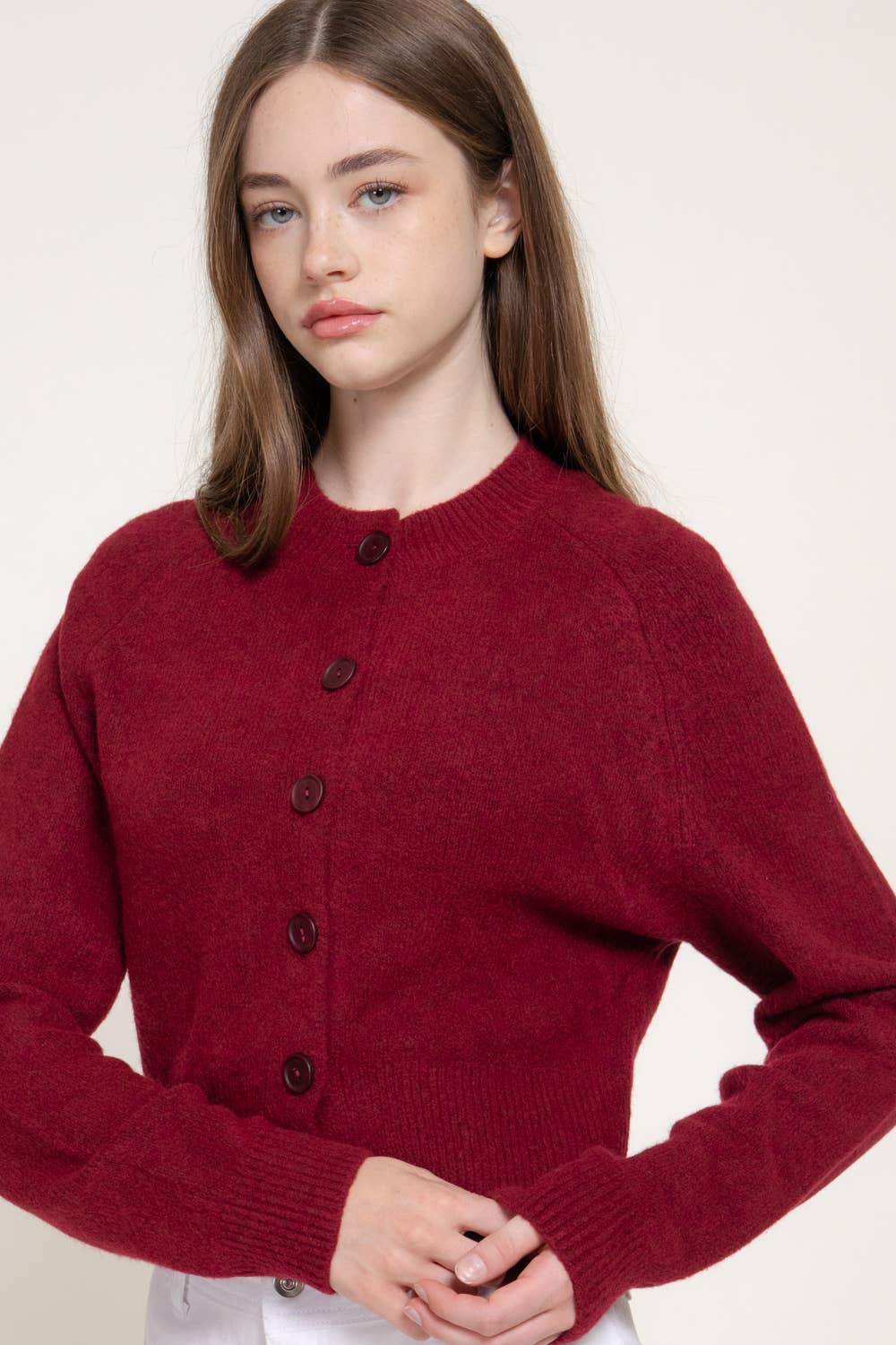 Long Sleeve Round Neck Button Down Sweater Cardigan