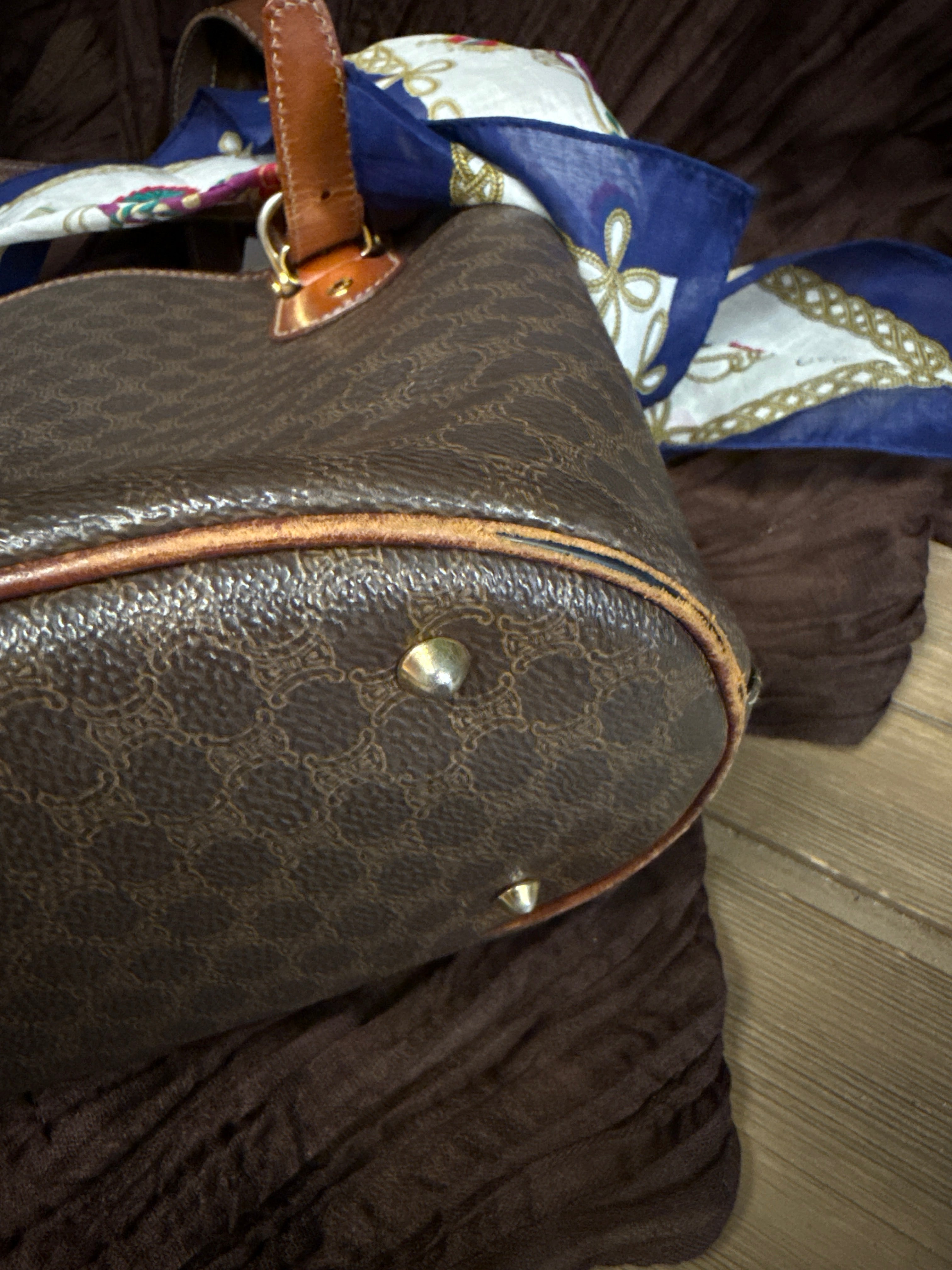 CELINE MACADAM TOTE/BUCKET W/ SILKY SCARF