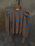 CEZELE POLKA DOT PUFF-SLEEVE SWEATER