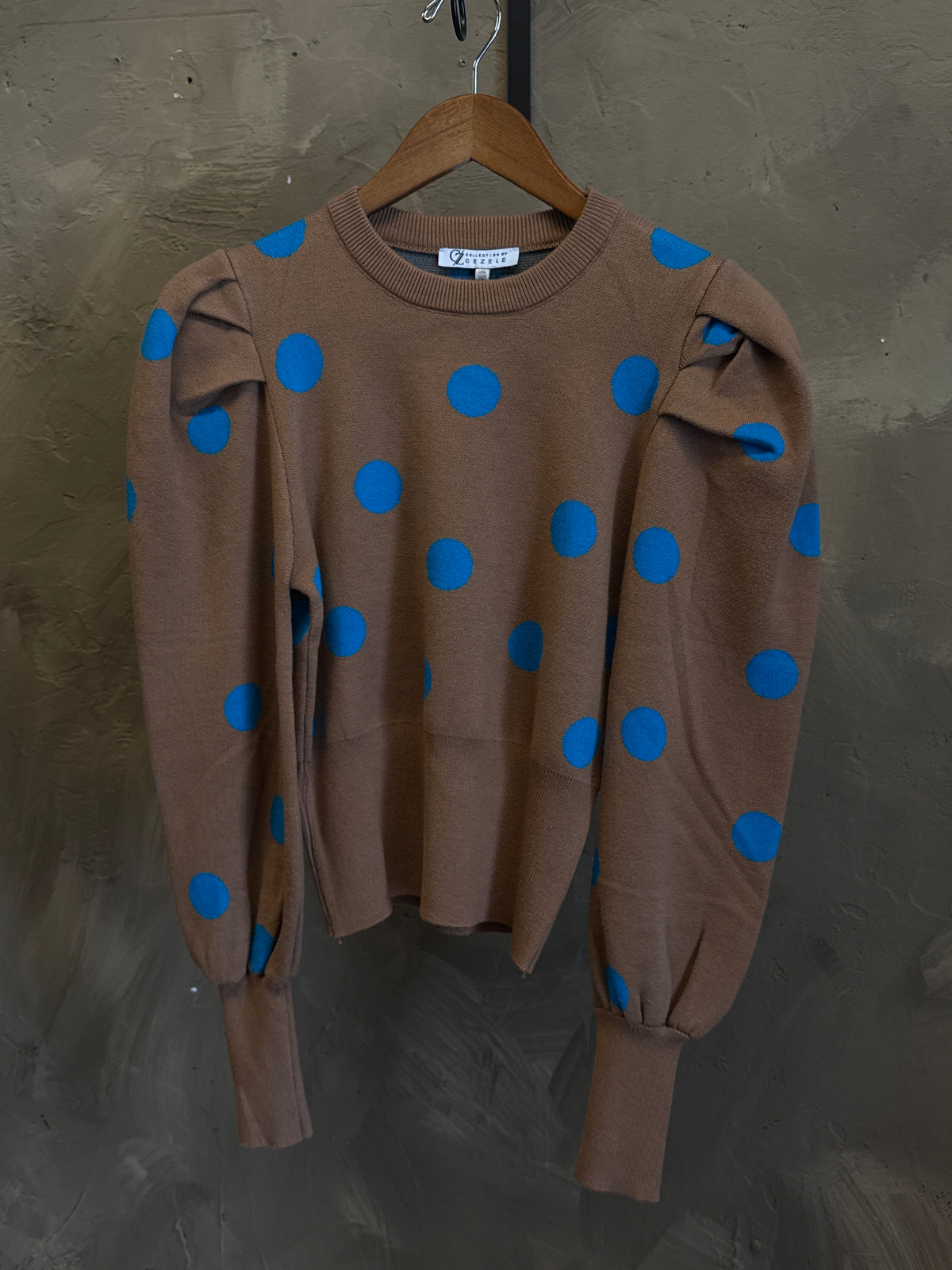 CEZELE POLKA DOT PUFF-SLEEVE SWEATER