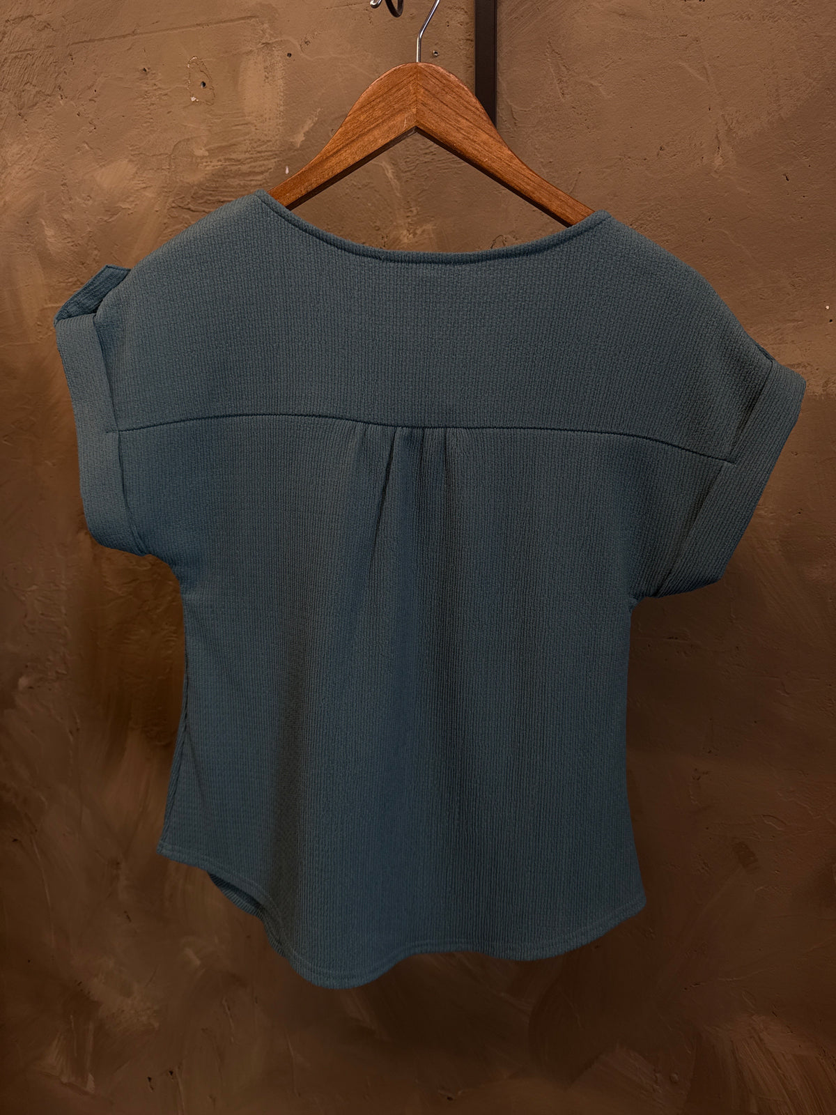 MINE BOHO CAP-SLEEVE TOP TEAL