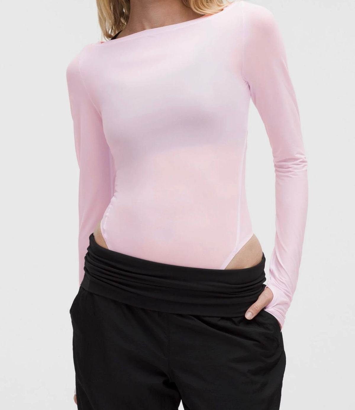 Lululemon NWT Wundermost Nulu Mesh Boatneck Long-Sleeve Bodysuit in Pink Organza