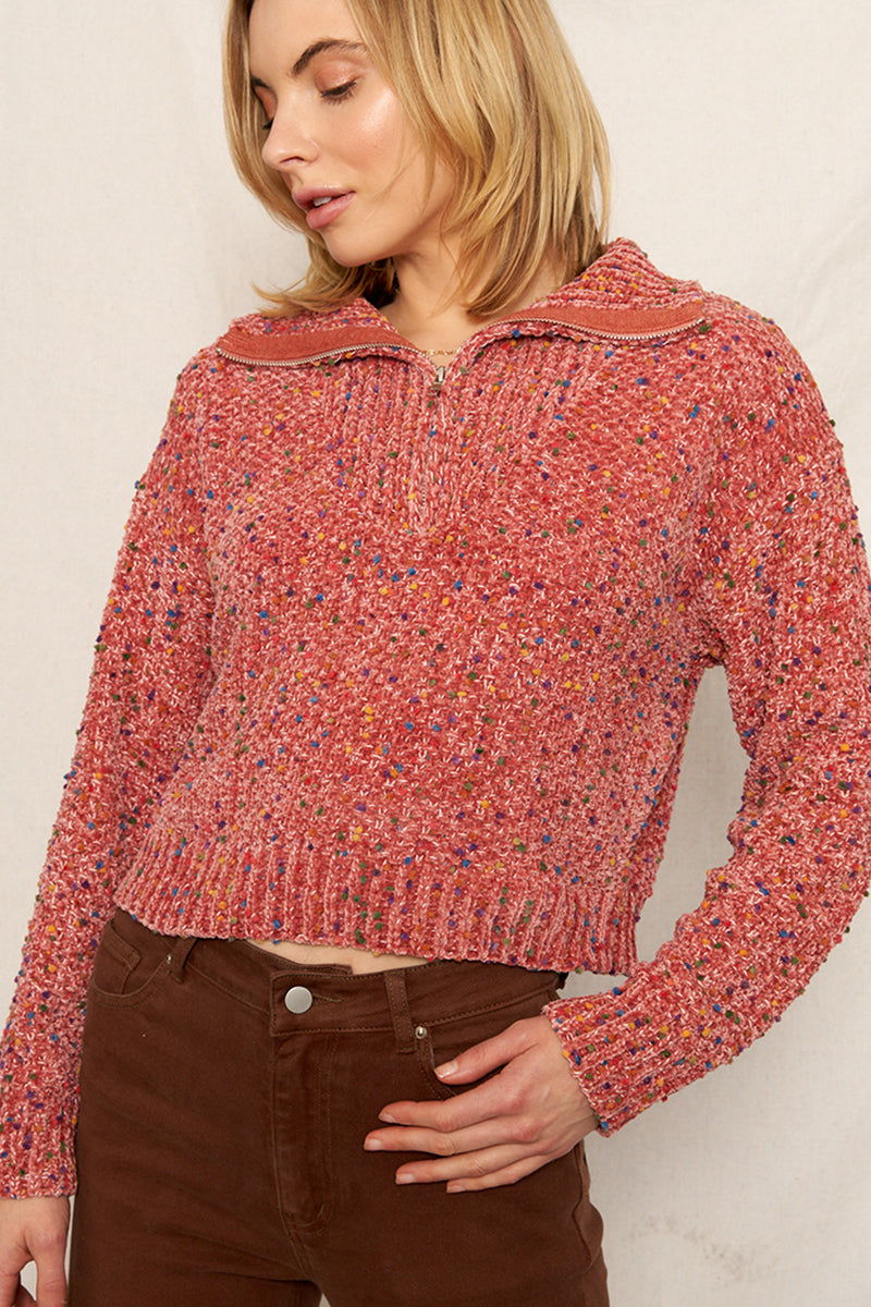 EN CRÈME SPRINKLE HALF ZIP SWEATER