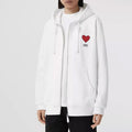 Burberry White Zip Up W/ Red Embroidered Heart