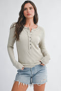 Henley Long Sleeve Top: Oat