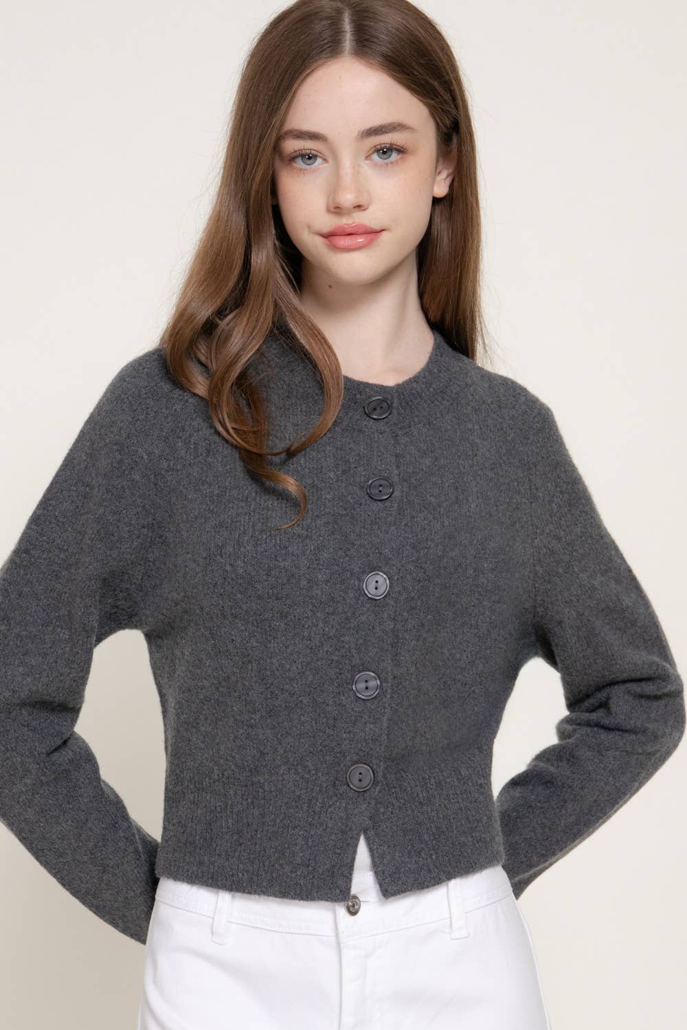 Long Sleeve Round Neck Button Down Sweater Cardigan