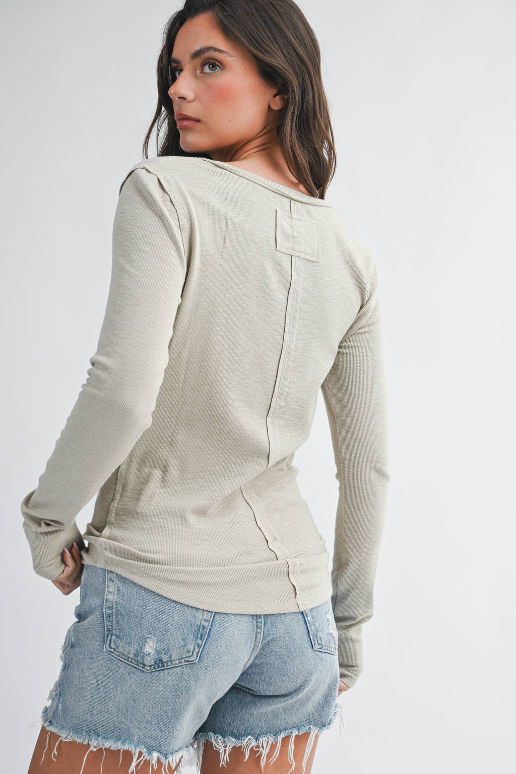 Henley Long Sleeve Top: Oat