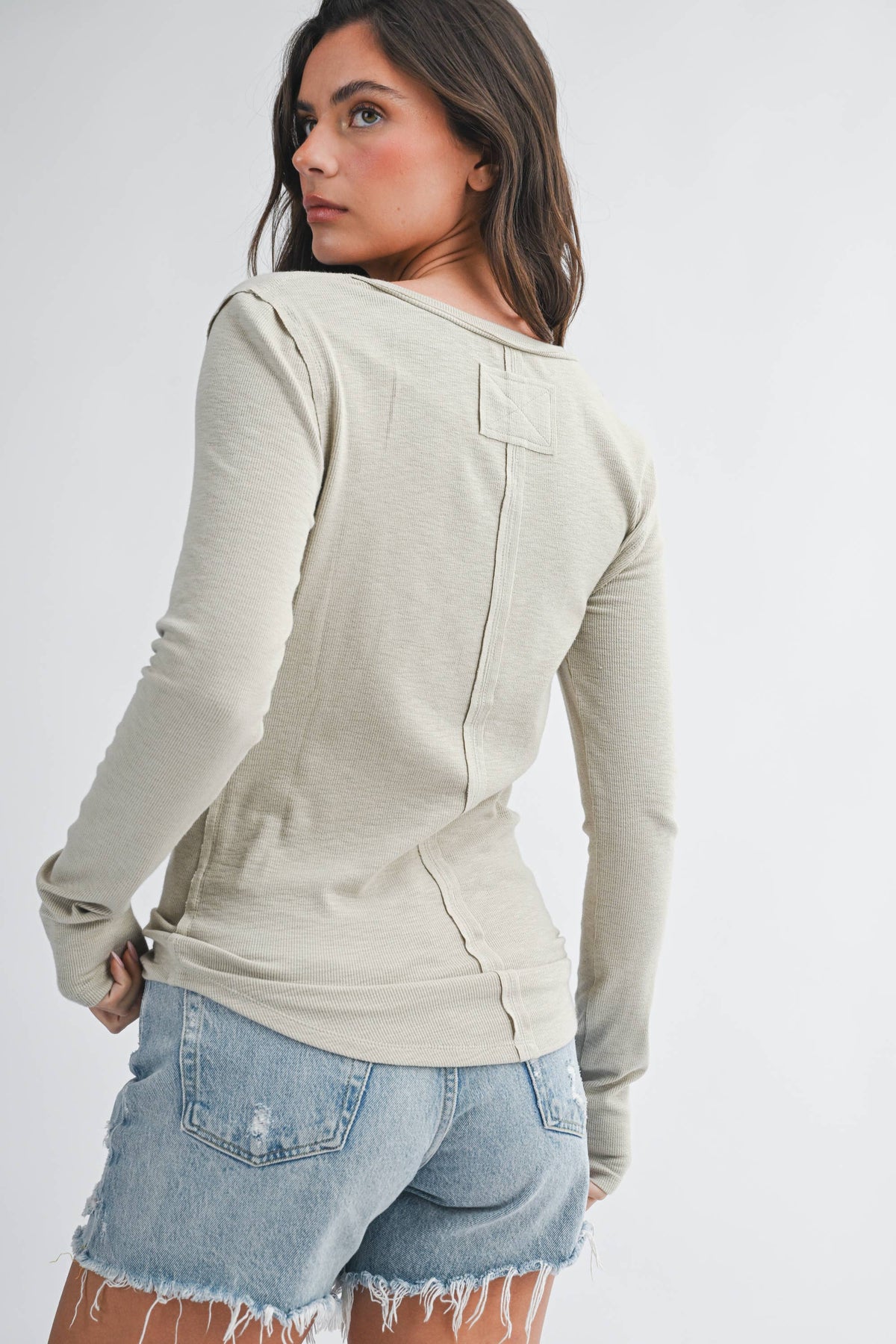 Henley Long Sleeve Top: Oat