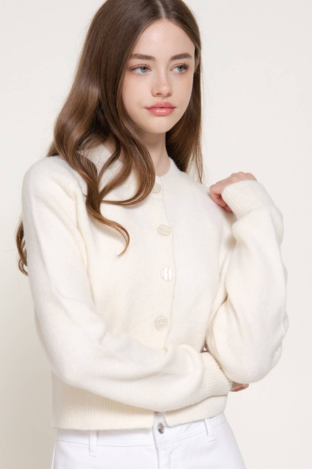 Long Sleeve Round Neck Button Down Sweater Cardigan
