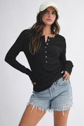 Henley Long Sleeve Top: Black