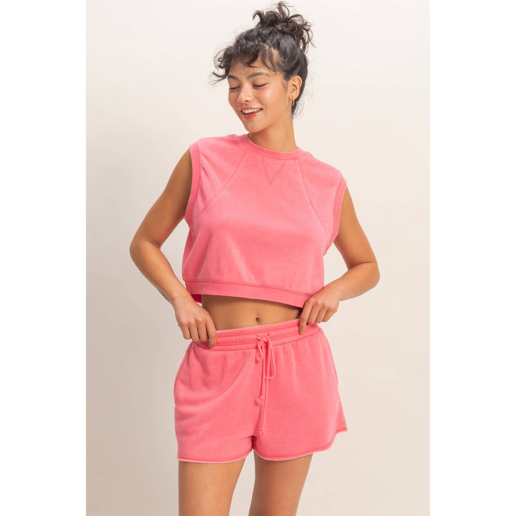 Burnout French Terry Sleeveless Top & Shorts Set: TAFFY PINK