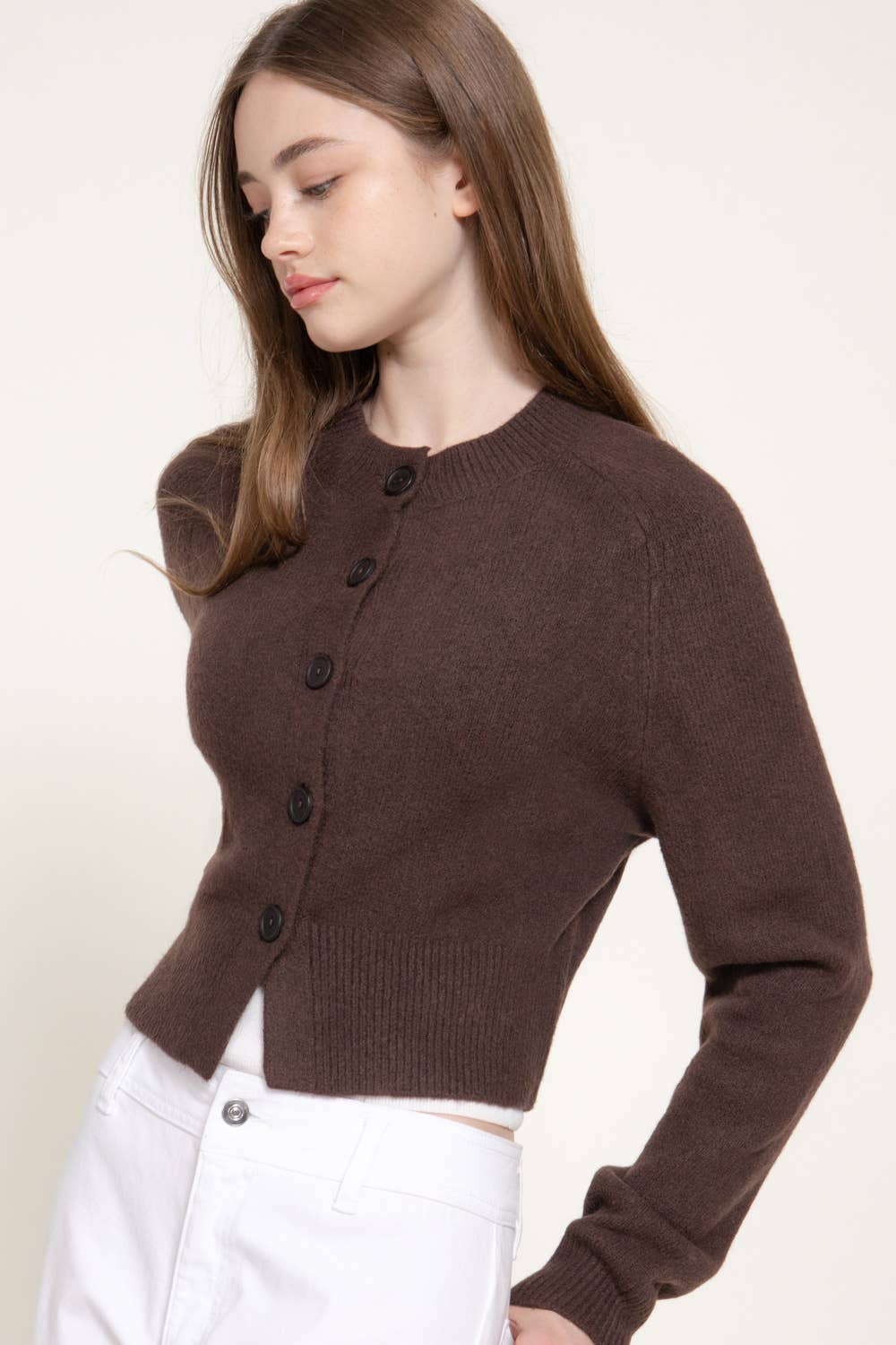 Long Sleeve Round Neck Button Down Sweater Cardigan