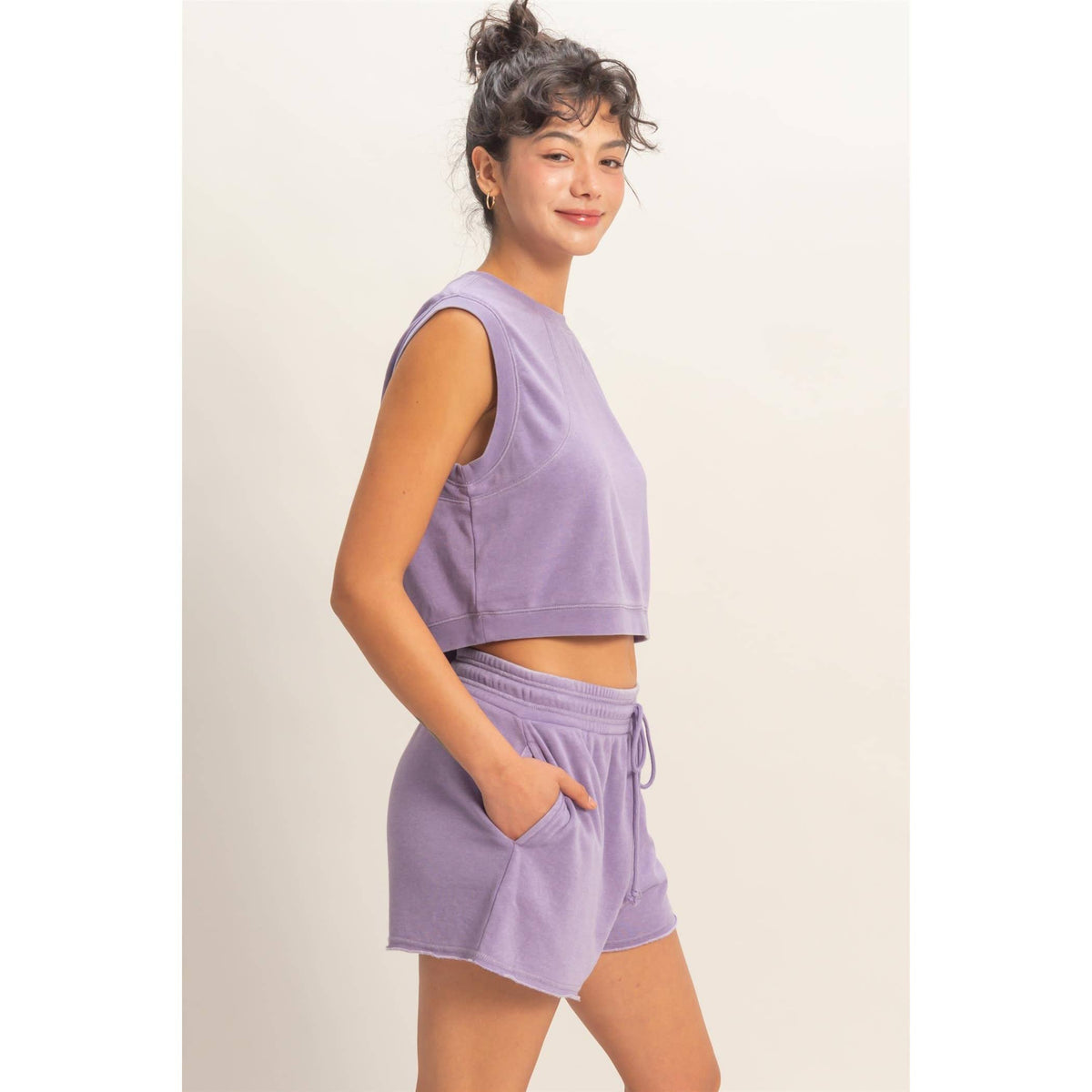 Burnout French Terry Sleeveless Top & Shorts Set: DUSTY PURPLE