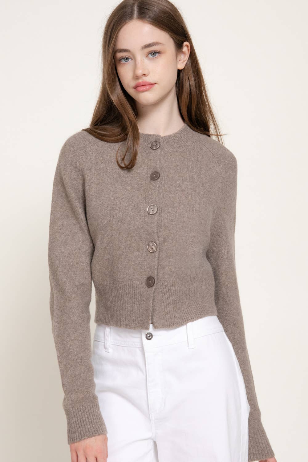 Long Sleeve Round Neck Button Down Sweater Cardigan