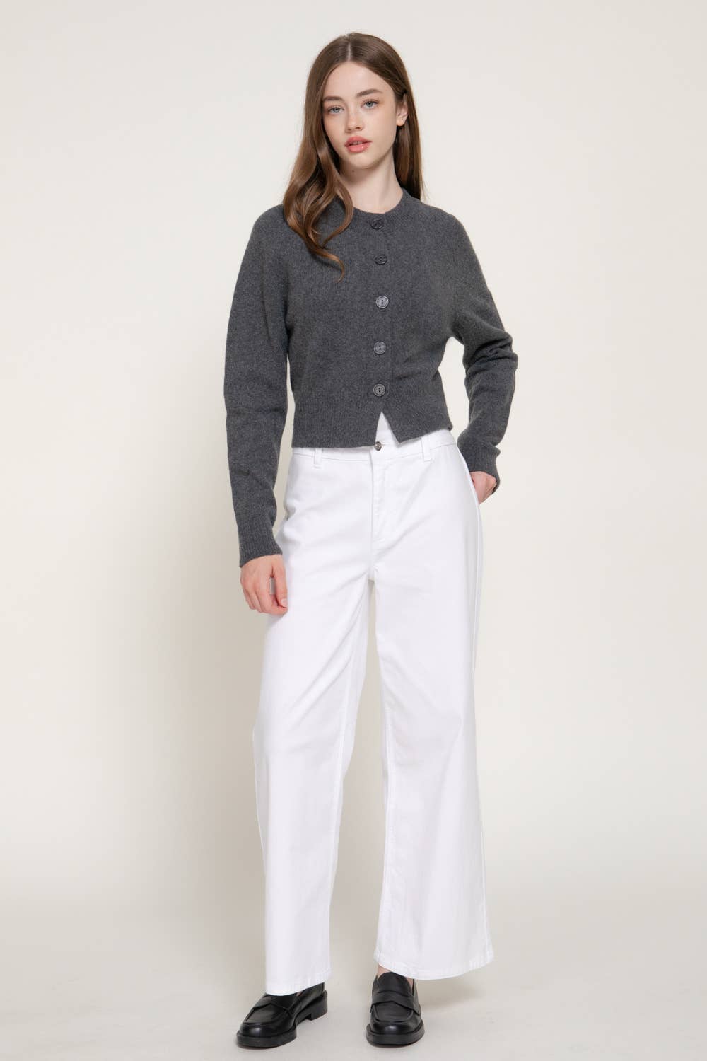 Long Sleeve Round Neck Button Down Sweater Cardigan
